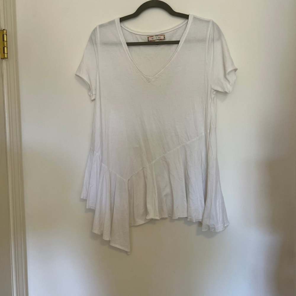 Anthropologie Eri + Ali White Basic Tee Shirt V Neck Small Oversized